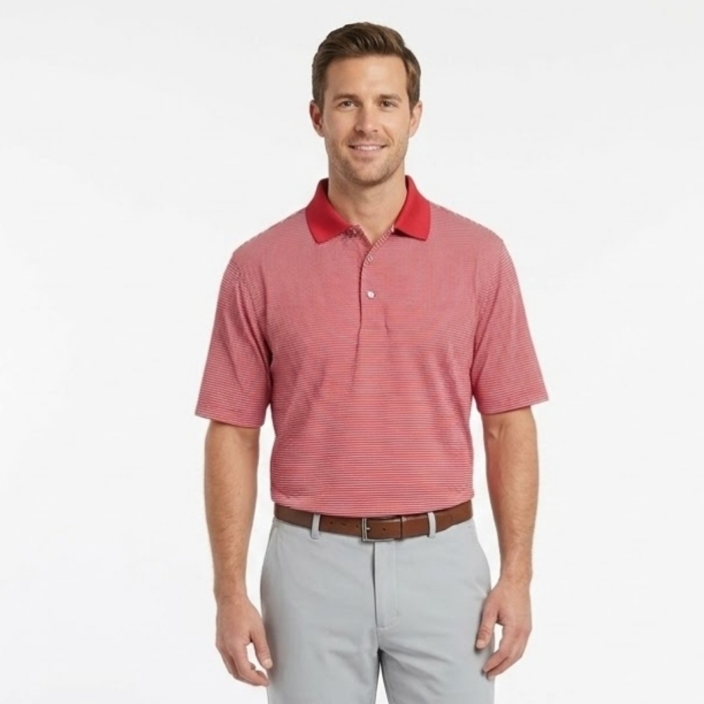 Pebble Beach Performance Golf Polo | Red & White Stripe | Stretch | Size XL